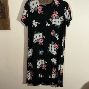 J Jill Everwear Collection Floral Black Dress